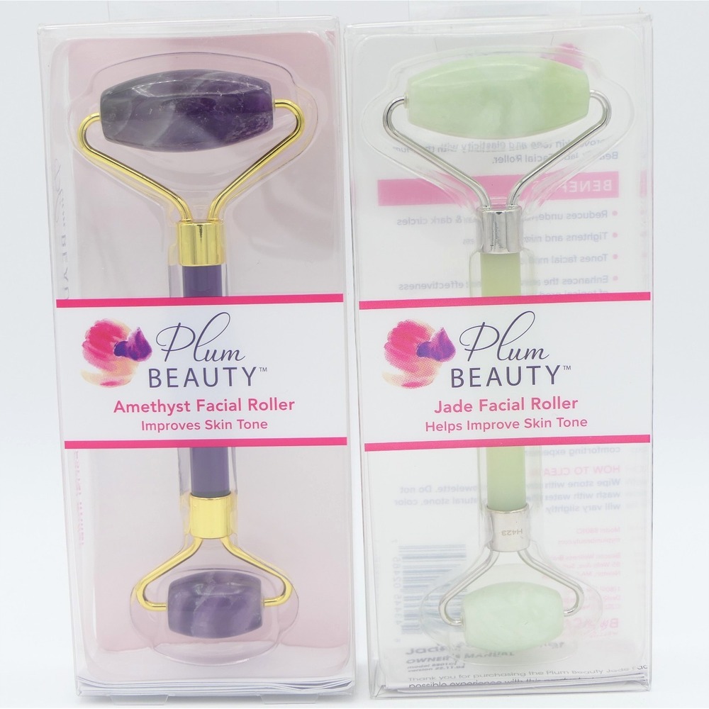 Plum Beauty Amethyst & Jade Facial Rollers 2 Pack Improves Skin Tone
